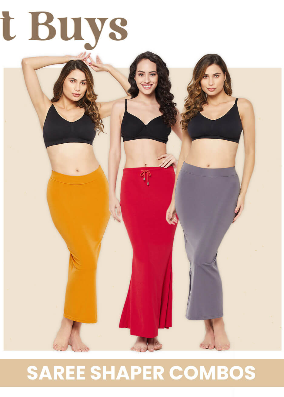 Buy Secrets By ZeroKaata Women Solid Saree Shapewear - Multi-color (Pack of  3) Online